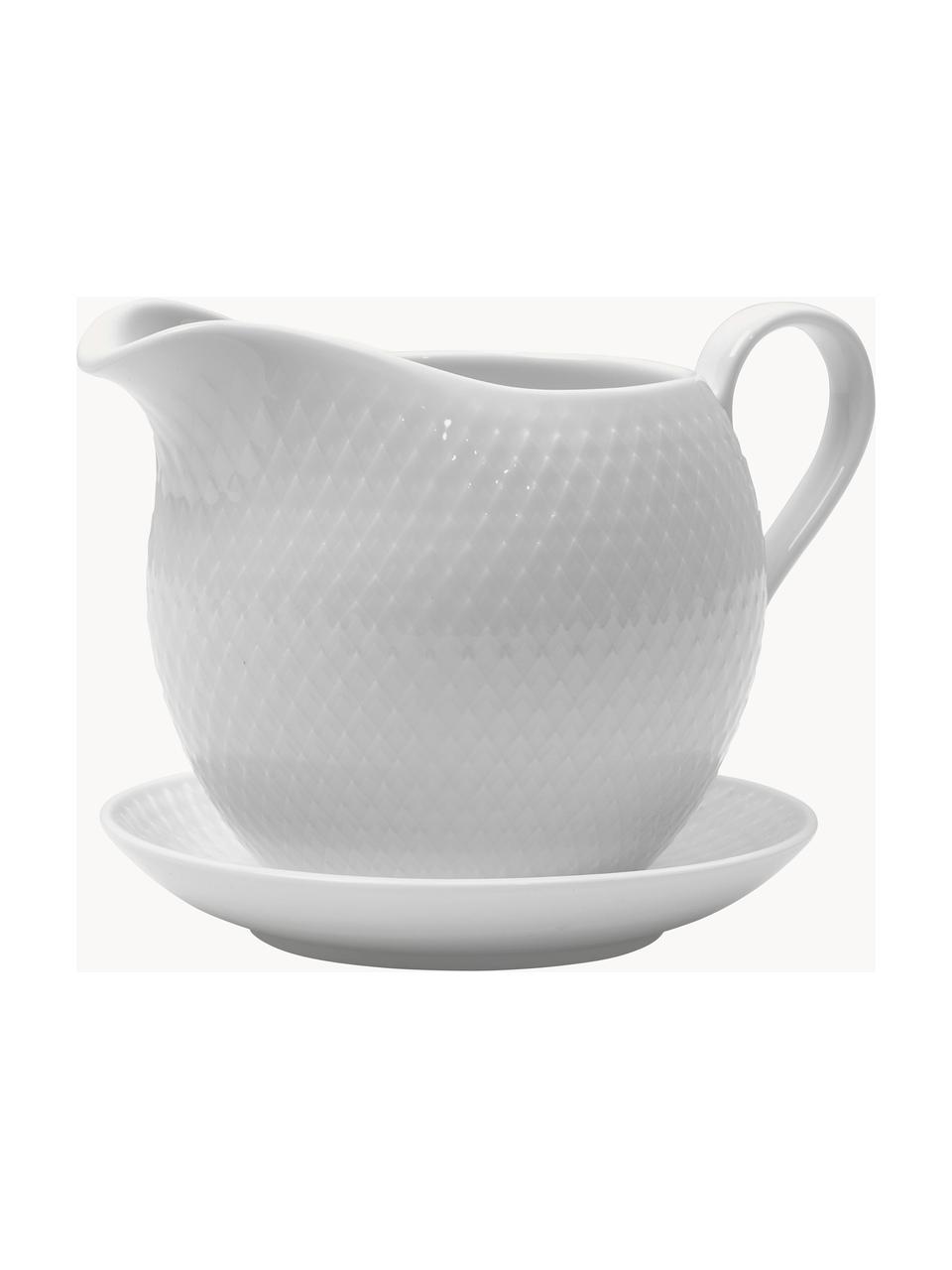 Porcelánová nádoba na omáčku s podšálkou Rhombe, Porcelán, Biela, Š 17 x V 12 cm