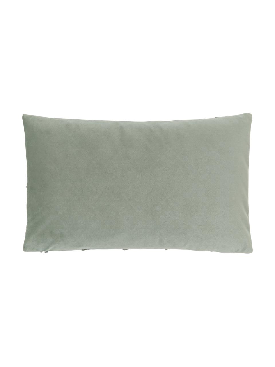 Housse de coussin velours vert sauge texturé Luka, Velours (100 % polyester), Vert sauge, larg. 30 x long. 50 cm