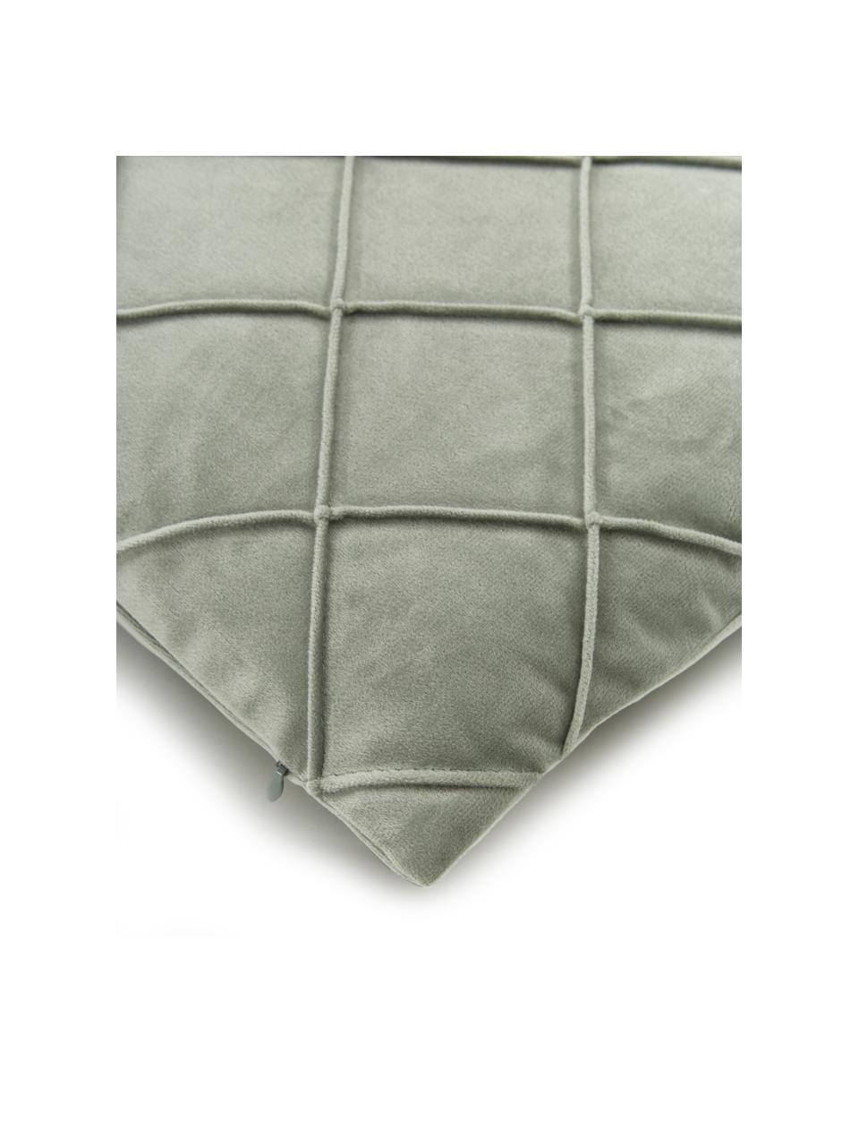 Fluwelen kussenhoes Luka in saliegroen met structuur-ruitpatroon, Fluweel (100% polyester), Saliegroen, B 30 x L 50 cm
