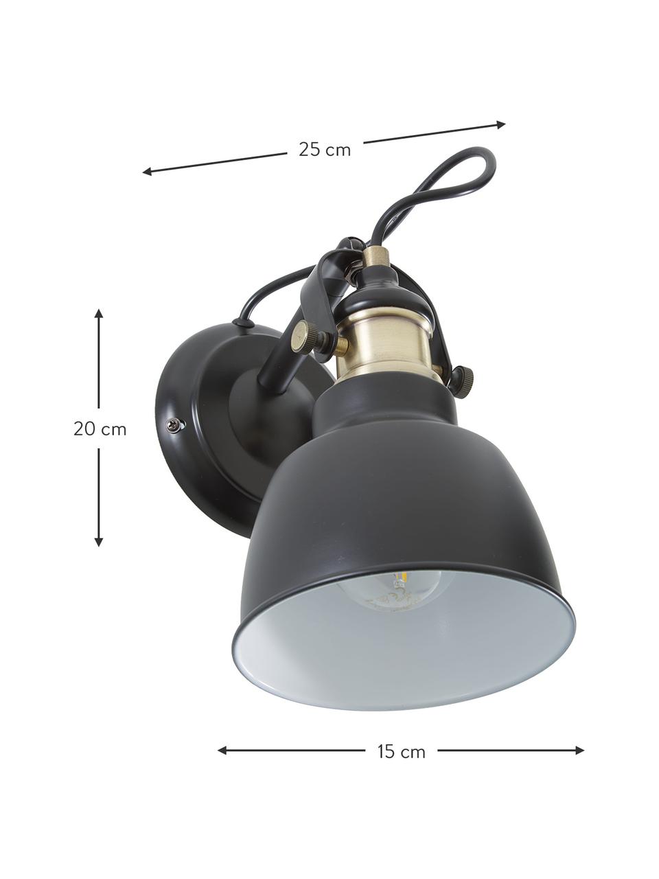 Nástenná lampa Thornford, Čierna, mosadzná