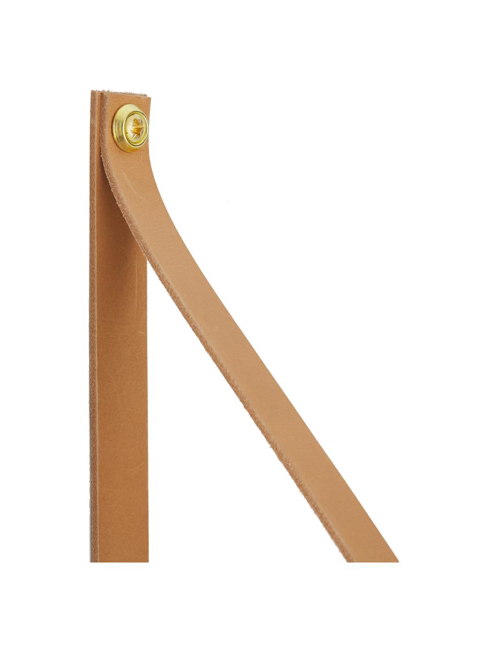 Wandplank Shelfie, Plank: gepoedercoat metaal, Riemen: leer, Grijs, bruin, 50 x 23 cm