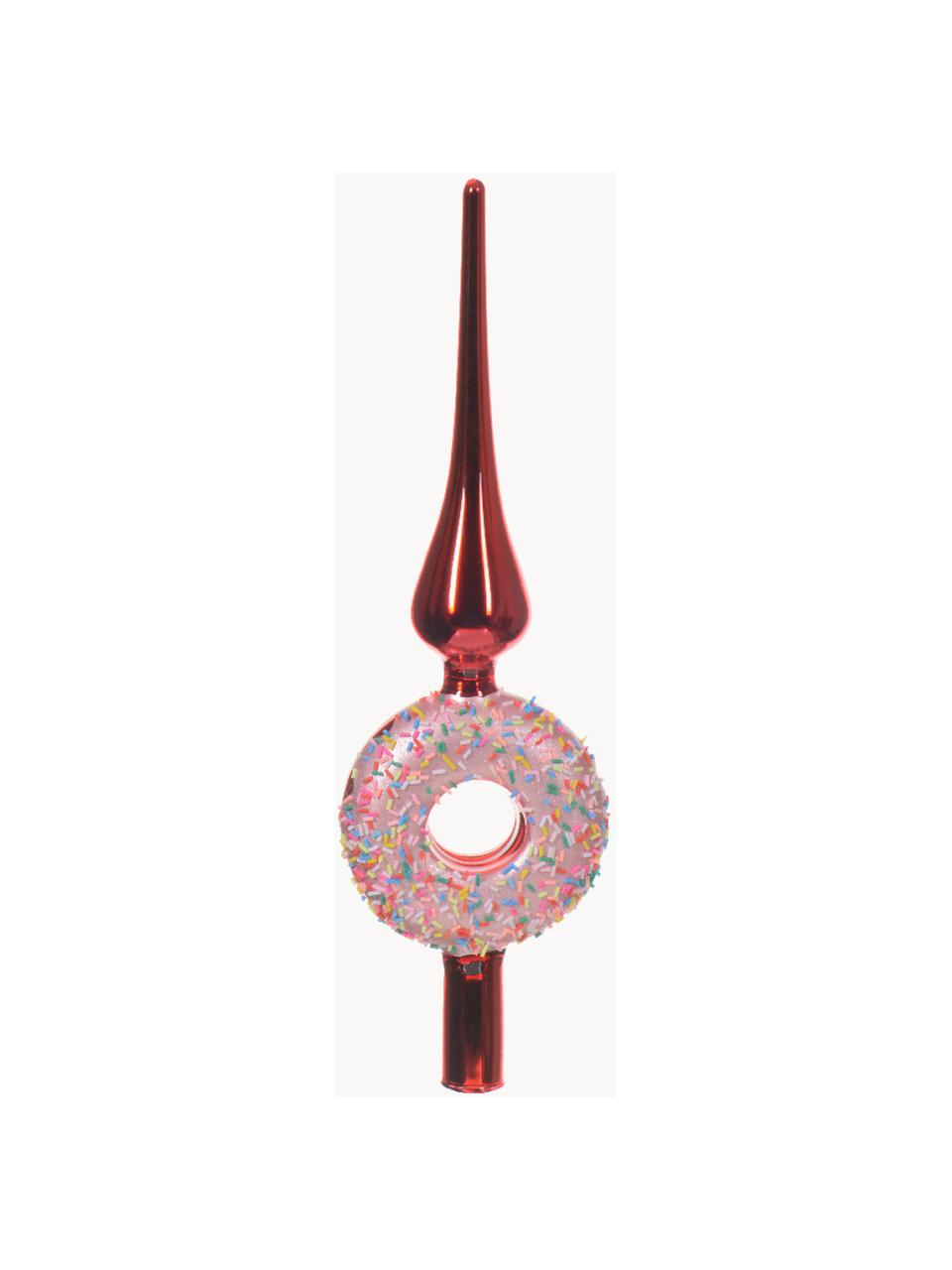 Ozdoba na czubek choinki Donut, Szkło, Czerwony, różowy, Ø 9 x W 31 cm