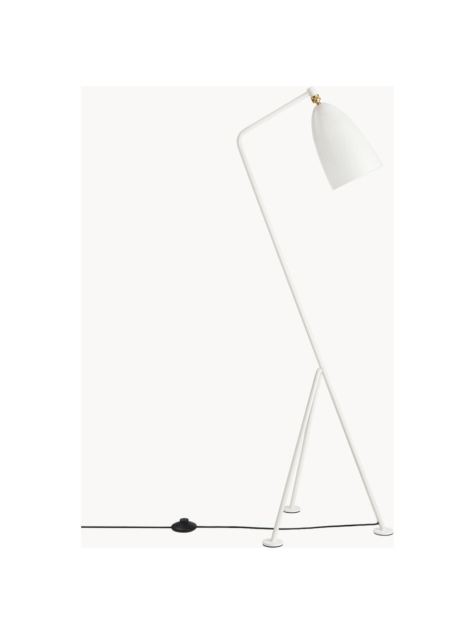 Kleine leeslamp Gräshoppa, verstelbaar, Lamp: gepoedercoat staal, Decoratie: messing, Wit, glanzend, H 125 cm