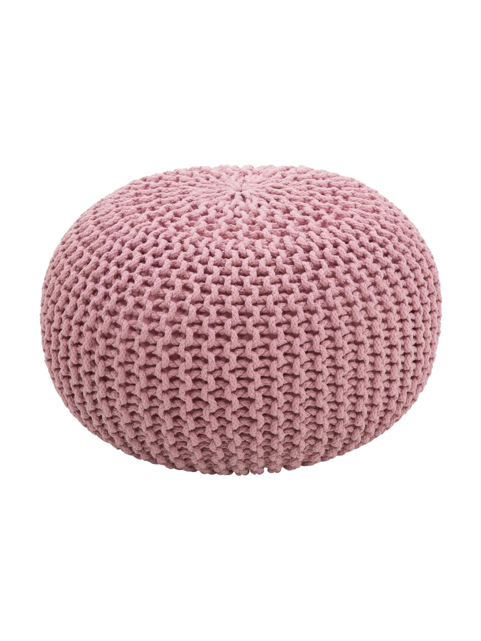 Pouf a maglia fatto a mano rosa Dori, Rivestimento: 100% cotone, Rosa, Ø 55 x Alt. 35 cm