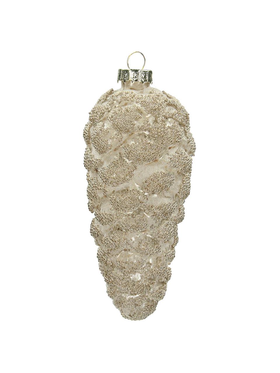 Decorazioni pendenti a forma di pigna Cone 4 pz, Vetro, Beige, dorato, Ø 3 x Alt. 8 cm