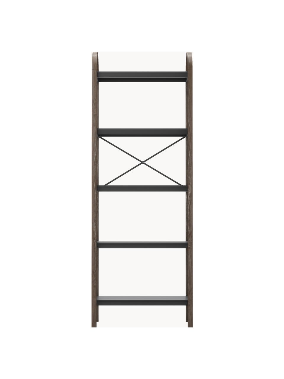 Metalen wandrek Bellwood, Frame: hout, Plank: gecoat metaal, Zwart, donker hout, B 61 x H 170 cm