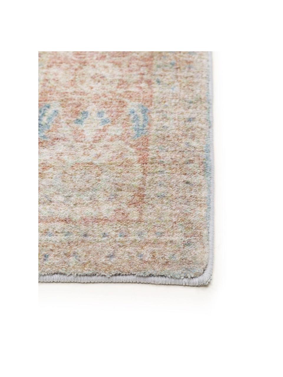 Kurzflor-Teppich Mara mit Ornamentmuster, 100 % Polyester, Blau, Apricot, Bunt, B 80 x L 150 cm (Größe XS)