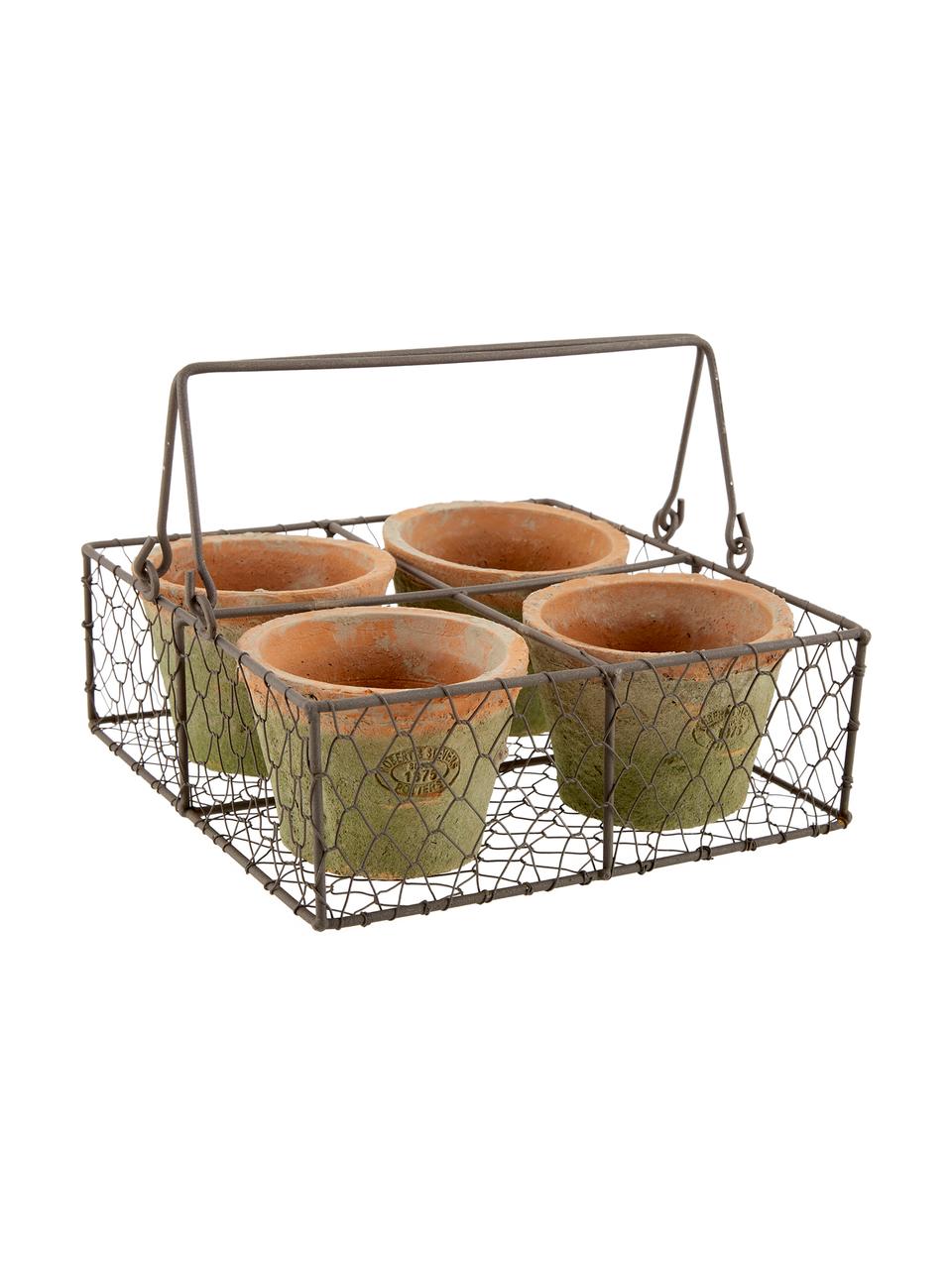 Pflanztopf-Set Daria aus Terrakotta, 5-tlg., Übertopf: Terrakotta, Korb: Metall, Terrakotta, Braun, B 24 x H 10 cm