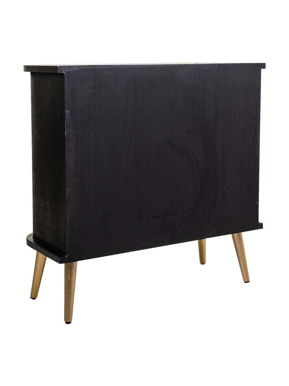 Cómoda de madera redonda Cayetana, Estructura: tablero de fibras de dens, Patas: madera de bambú, Madera pintada negro, An 80 x Al 81 cm