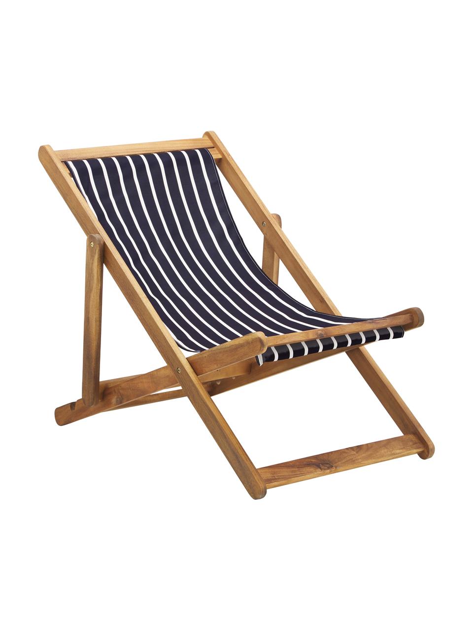 Transat pliable en bois Zoe, Bleu foncé, blanc