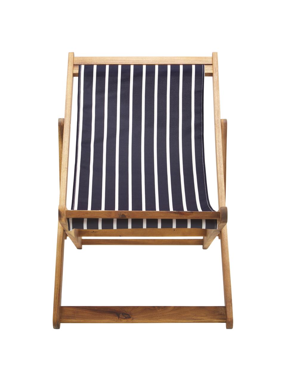 Tumbona Zoe, Asiento: 100% poliéster, Estructura: madera de acacia aceitada, Azul oscuro, blanco, An 59 x F 91 cm