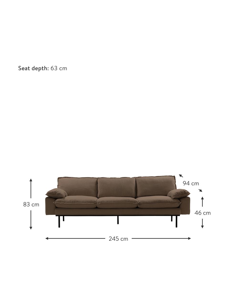 Sofa Magnolia (4-Sitzer) in Braun mit Metall-Füssen, Bezug: 63% Baumwolle, 37% Leinen, Stoff Braun, B 245 x T 94 cm