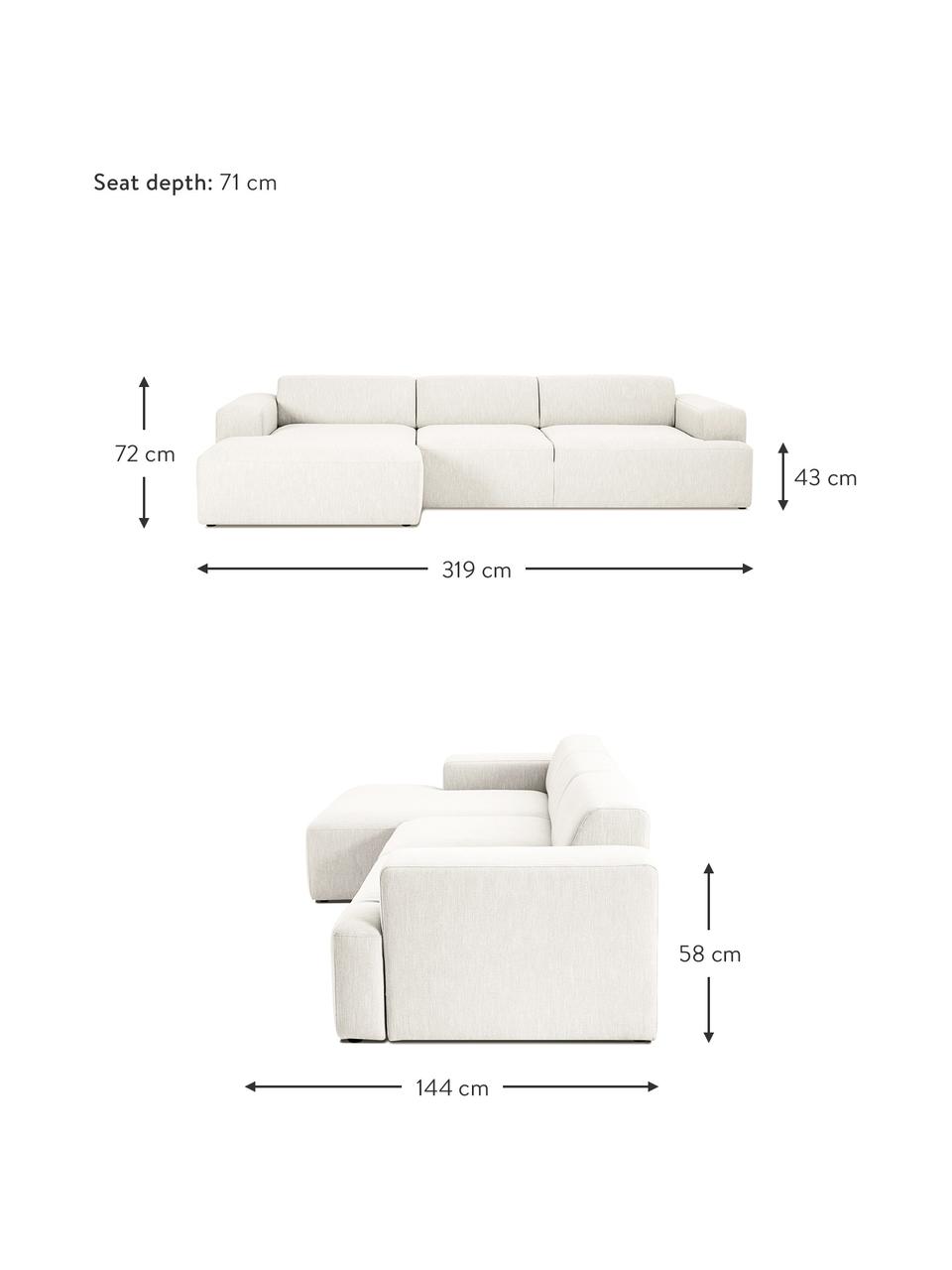 Ecksofa Melva (4-Sitzer) in Beige, Bezug: Polyester Der hochwertige, Gestell: Massives Kiefernholz, Spa, Füße: Kiefernholz Die Füße befi, Webstoff Beige, B 319 x T 144 cm