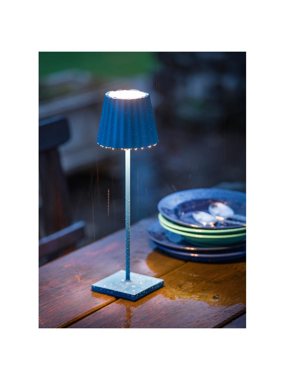 Lámpara de mesa para exterior regulable Trollia, portátil, Pantalla: aluminio recubierto, Cable: plástico, Azul, negro, Ø 12 x Al 38 cm