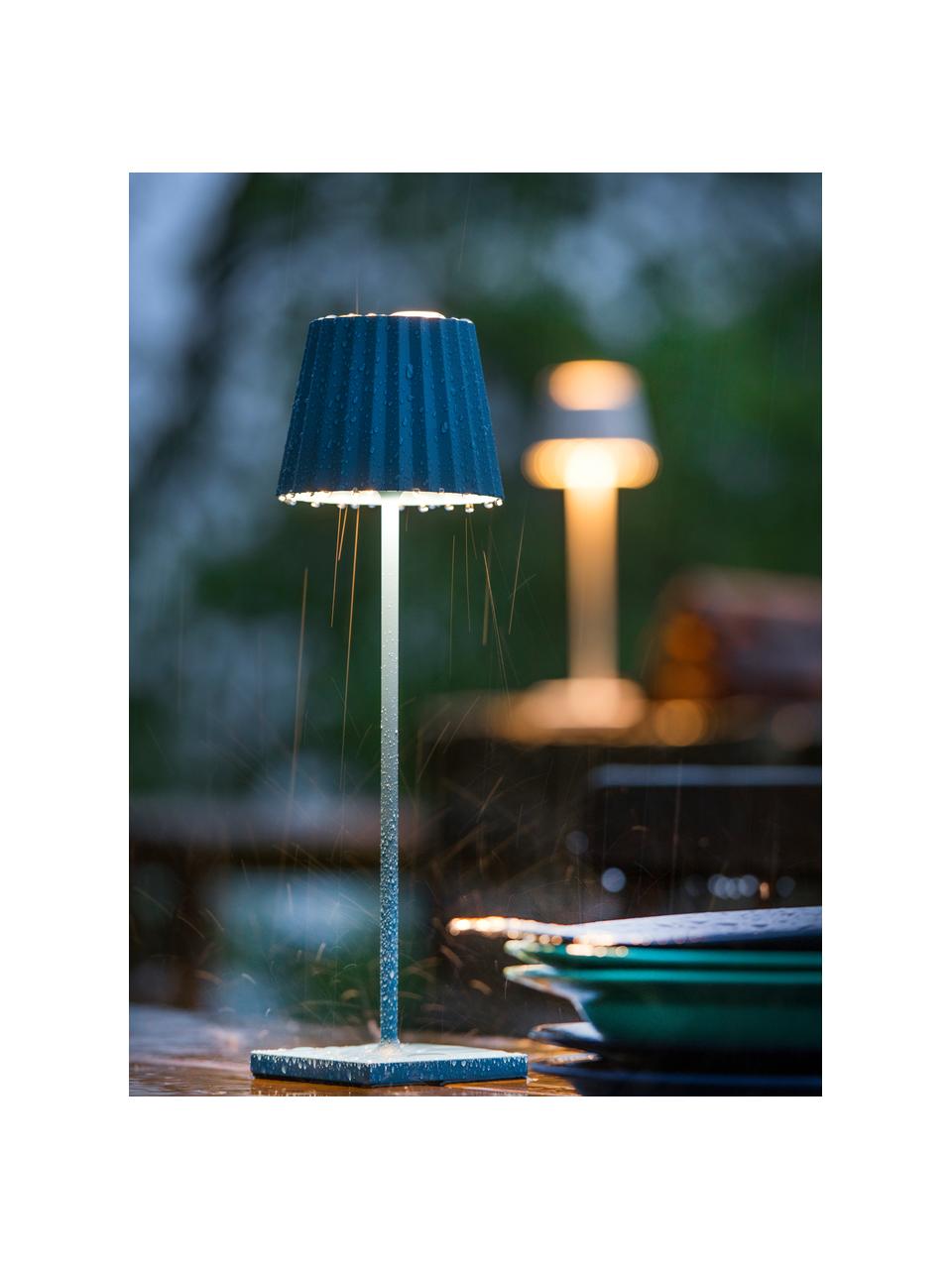 Mobiele dimbare LED tafellamp Trellia in blauw, Lampenkap: gecoat aluminium Lampvoet, Blauw, zwart, Ø 12 x H 38 cm