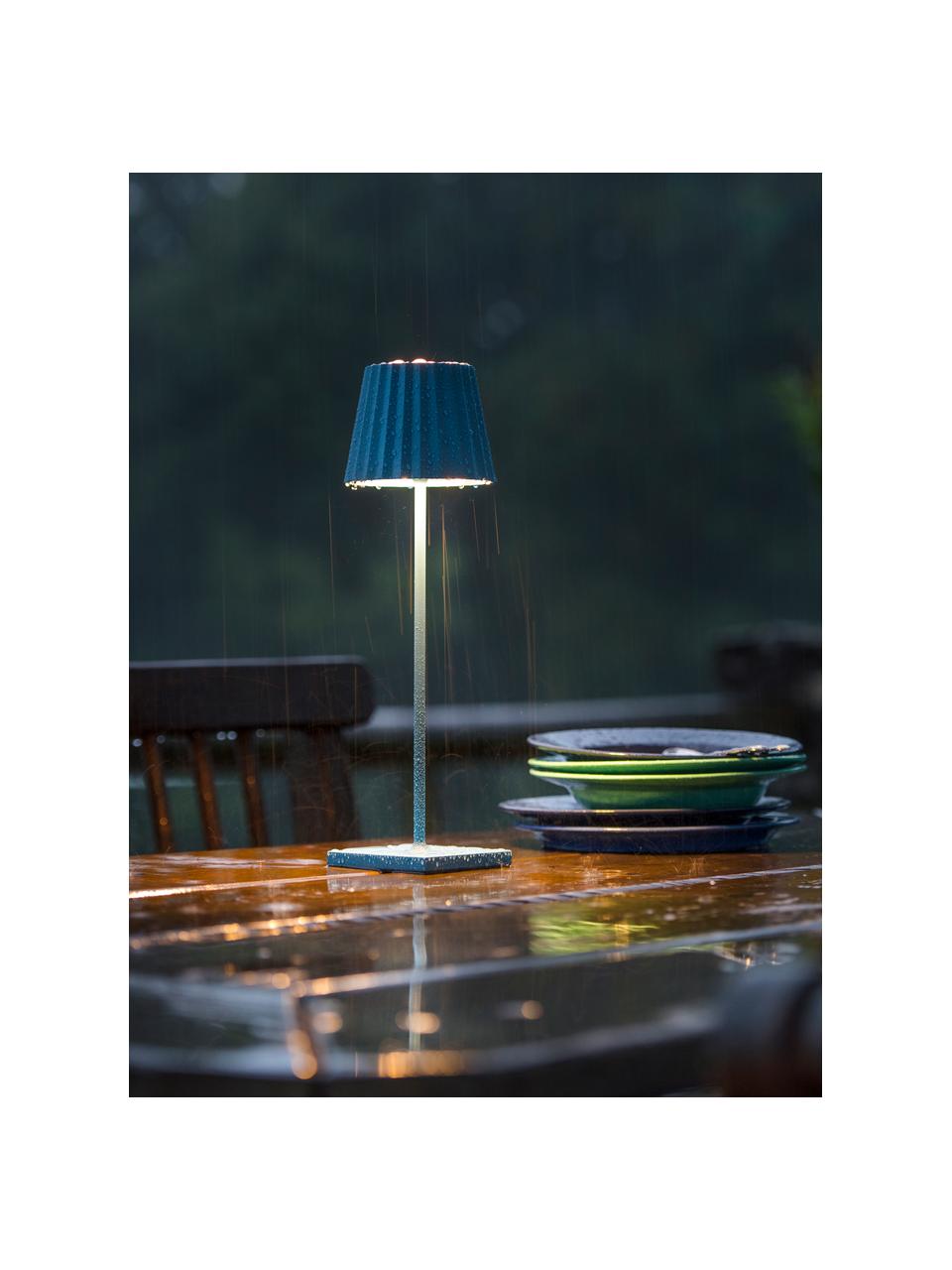 Mobiele dimbare outdoor tafellamp Trellia in blauw, Lampenkap: gecoat aluminium, Lampvoet: gecoat aluminium, Blauw, Ø 12 x H 38 cm