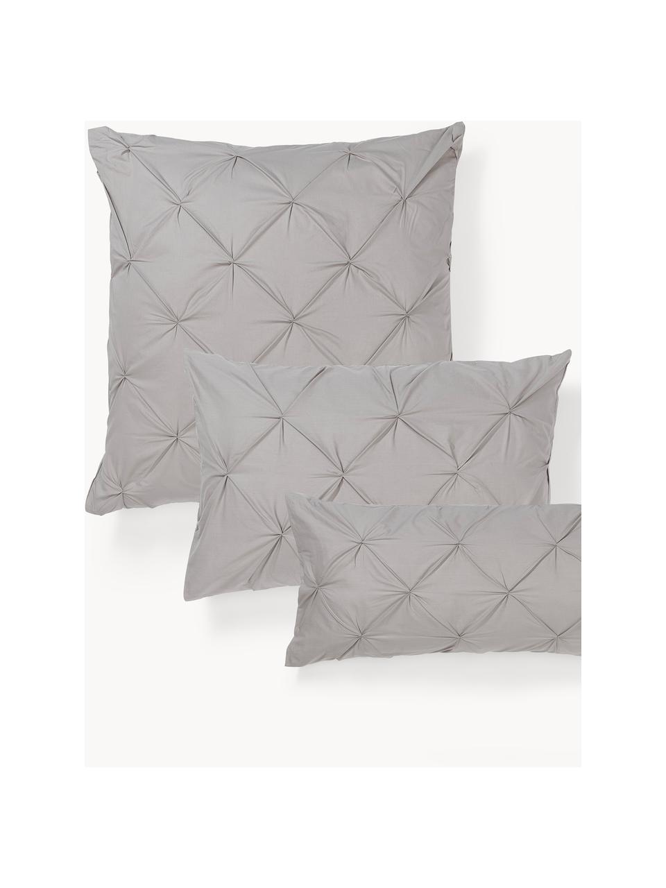 Taie d'oreiller en percale de coton avec piquage façon origami Brody, Gris, larg. 50 x long. 70 cm