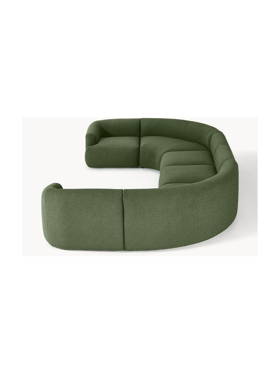 Sofa modułowa XL bouclé Sofia, Tapicerka: bouclé (100% poliester) D, Stelaż: drewno świerkowe z certyf, Nogi: tworzywo sztuczne, Ciemnozielony bouclé, S 450 x G 231 cm