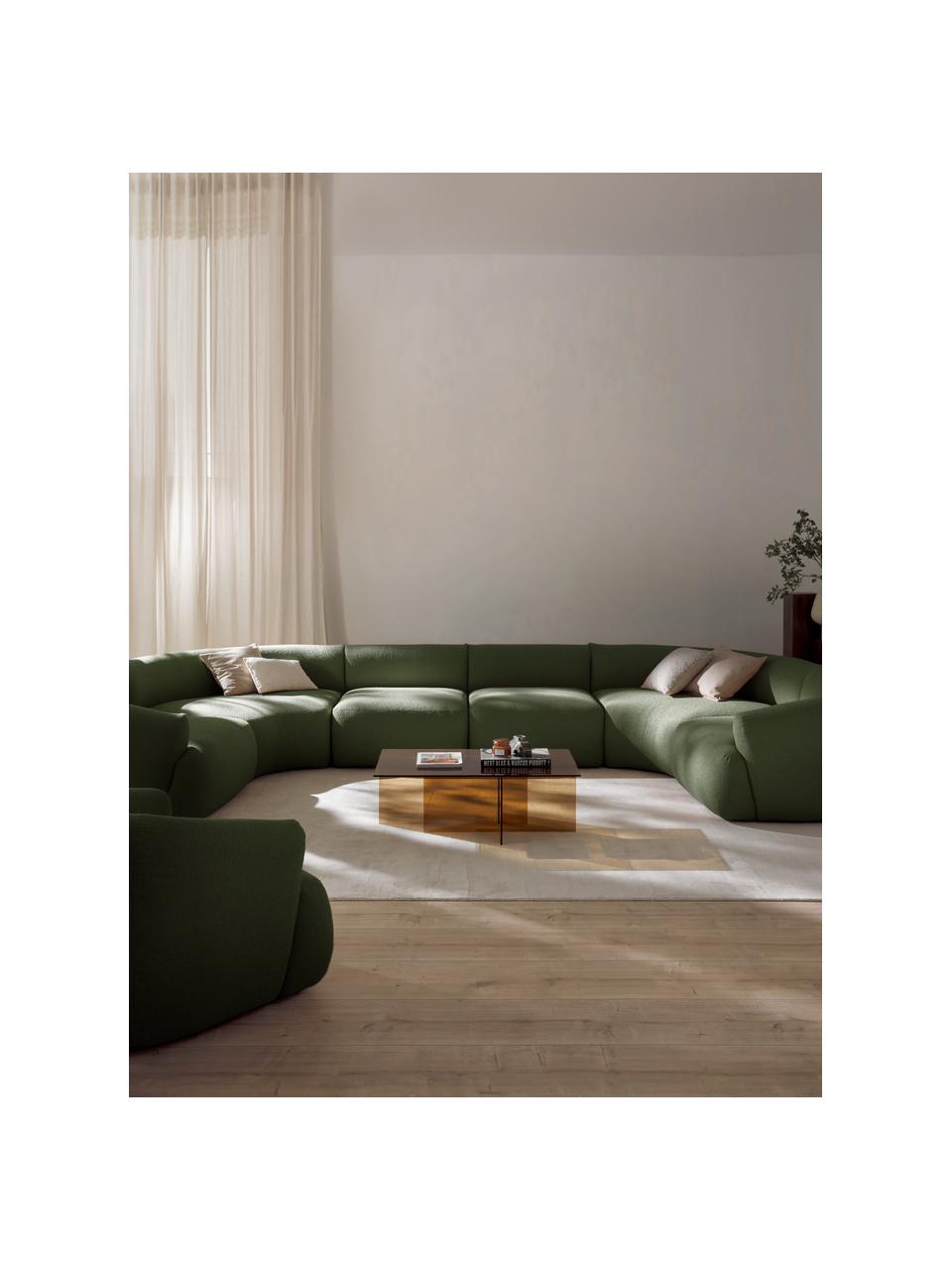 Sofa modułowa XL bouclé Sofia, Tapicerka: bouclé (100% poliester) D, Stelaż: drewno świerkowe z certyf, Nogi: tworzywo sztuczne, Ciemnozielony bouclé, S 450 x G 231 cm