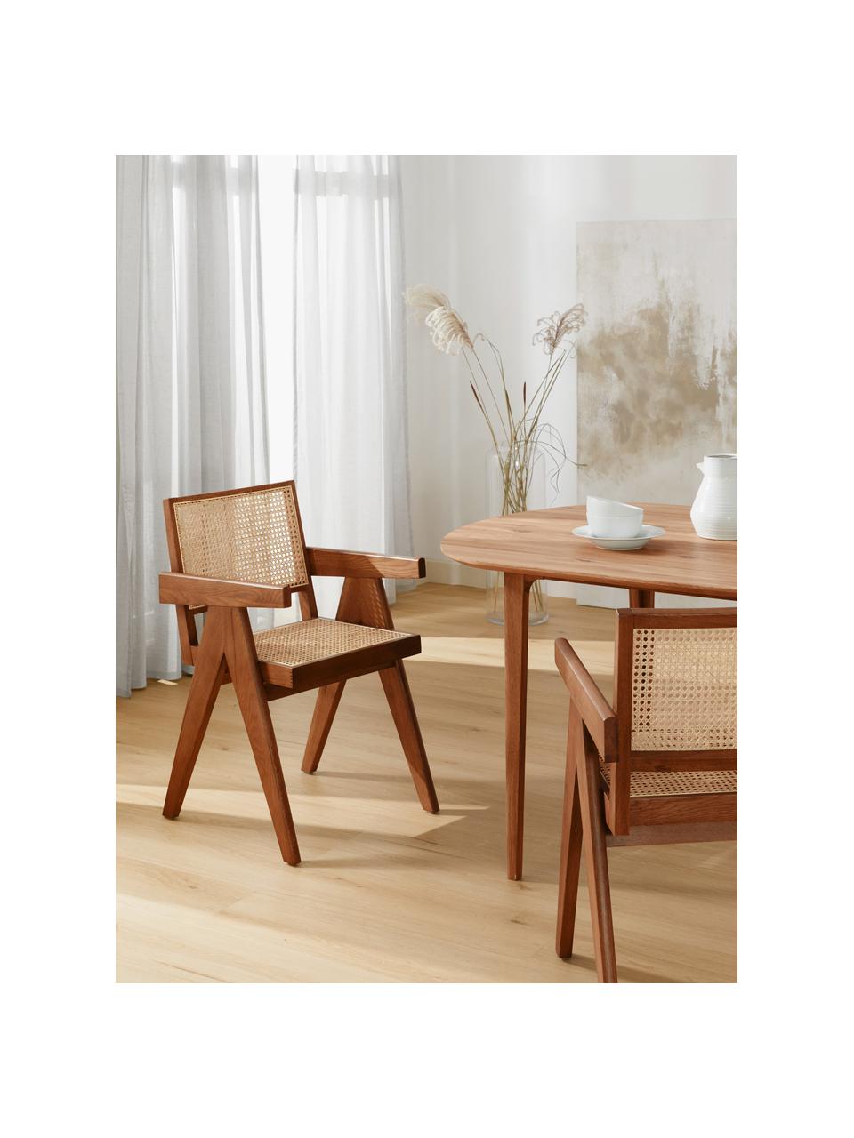 Sillón de ratán en tejido vienés Sissi, Estructura: madera de roble maciza, Asiento: ratán, Ratán, madera de roble oscura, An 52 x F 58 cm