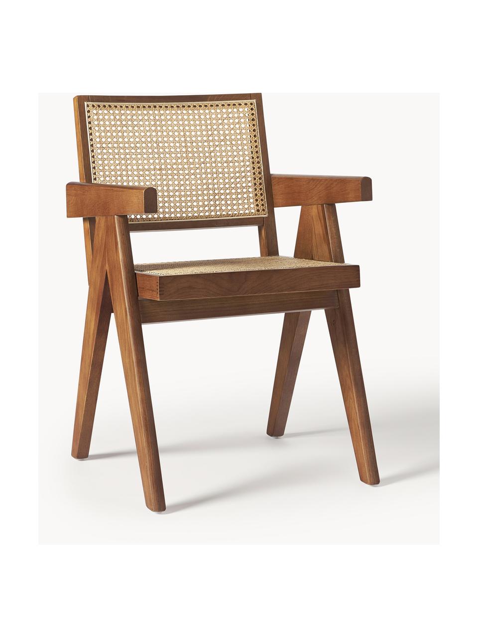 Krzesło z podłokietnikami z plecionką wiedeńską Sissi, Stelaż: lite drewno bukowe lakier, Ciemne drewno dębowe, jasny beżowy, S 52 x G 58 cm