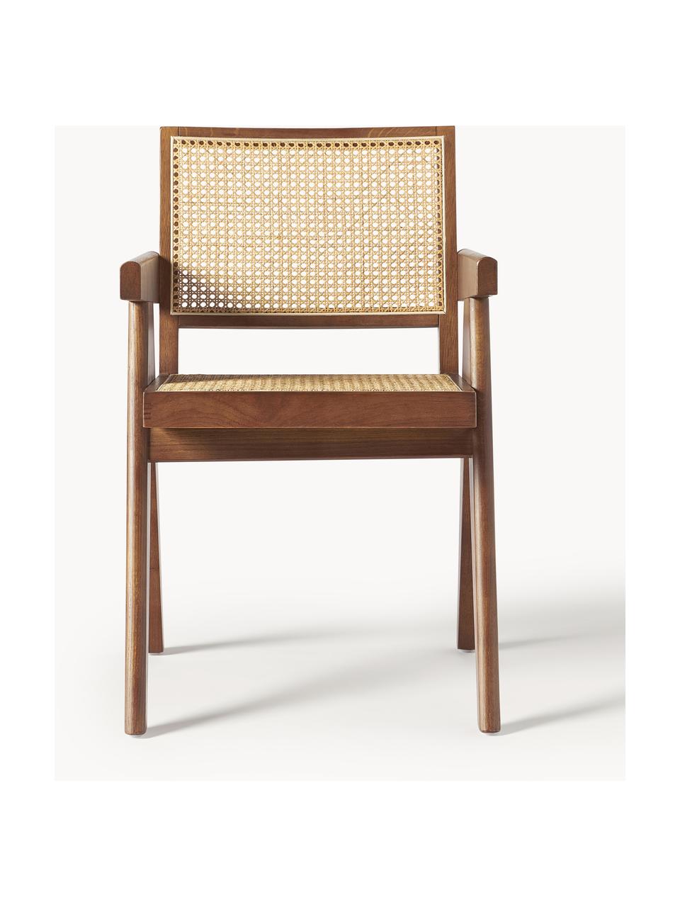 Chaise à accoudoirs en cannage Sissi, Bois de chêne foncé, cannage beige clair, larg. 52 x prof. 58 cm