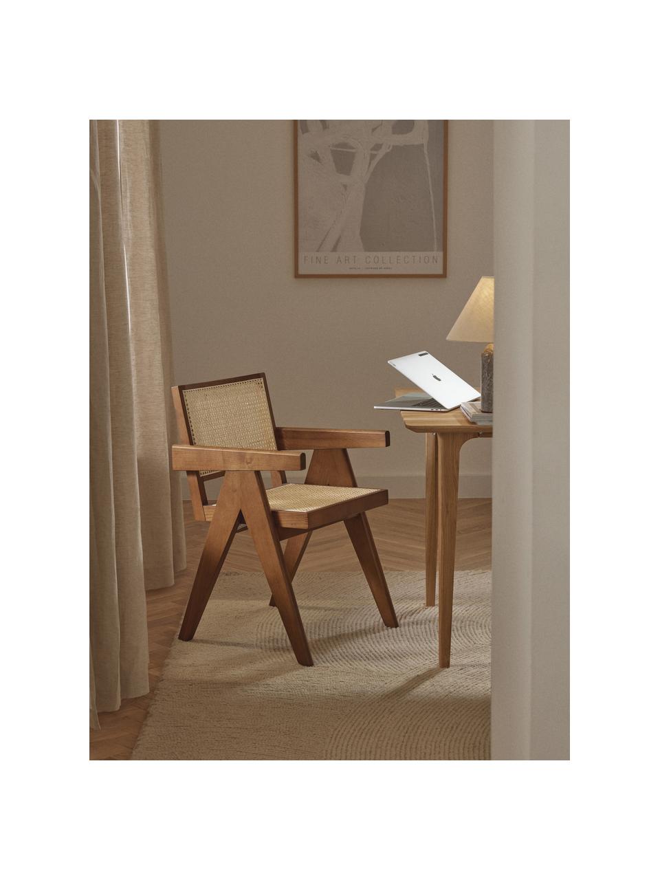 Sillón de ratán en tejido vienés Sissi, Estructura: madera de roble, Asiento: ratán Este producto está , Madera de roble oscura, beige claro, An 52 x F 58 cm