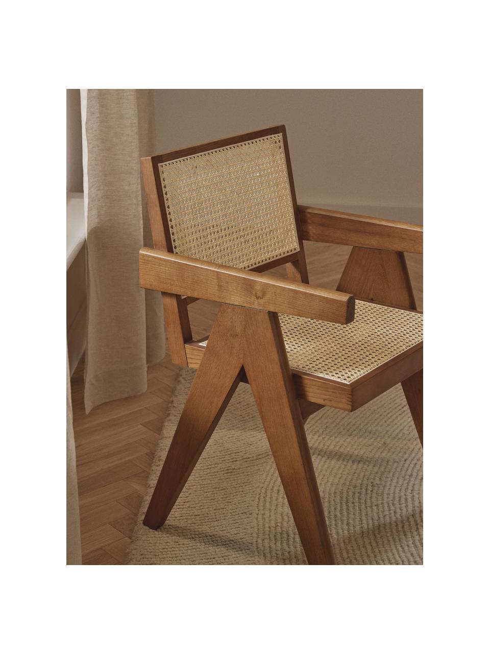 Krzesło z podłokietnikami z plecionką wiedeńską Sissi, Stelaż: lite drewno dębowe, Ciemne drewno dębowe, jasny beżowy, S 52 x G 58 cm