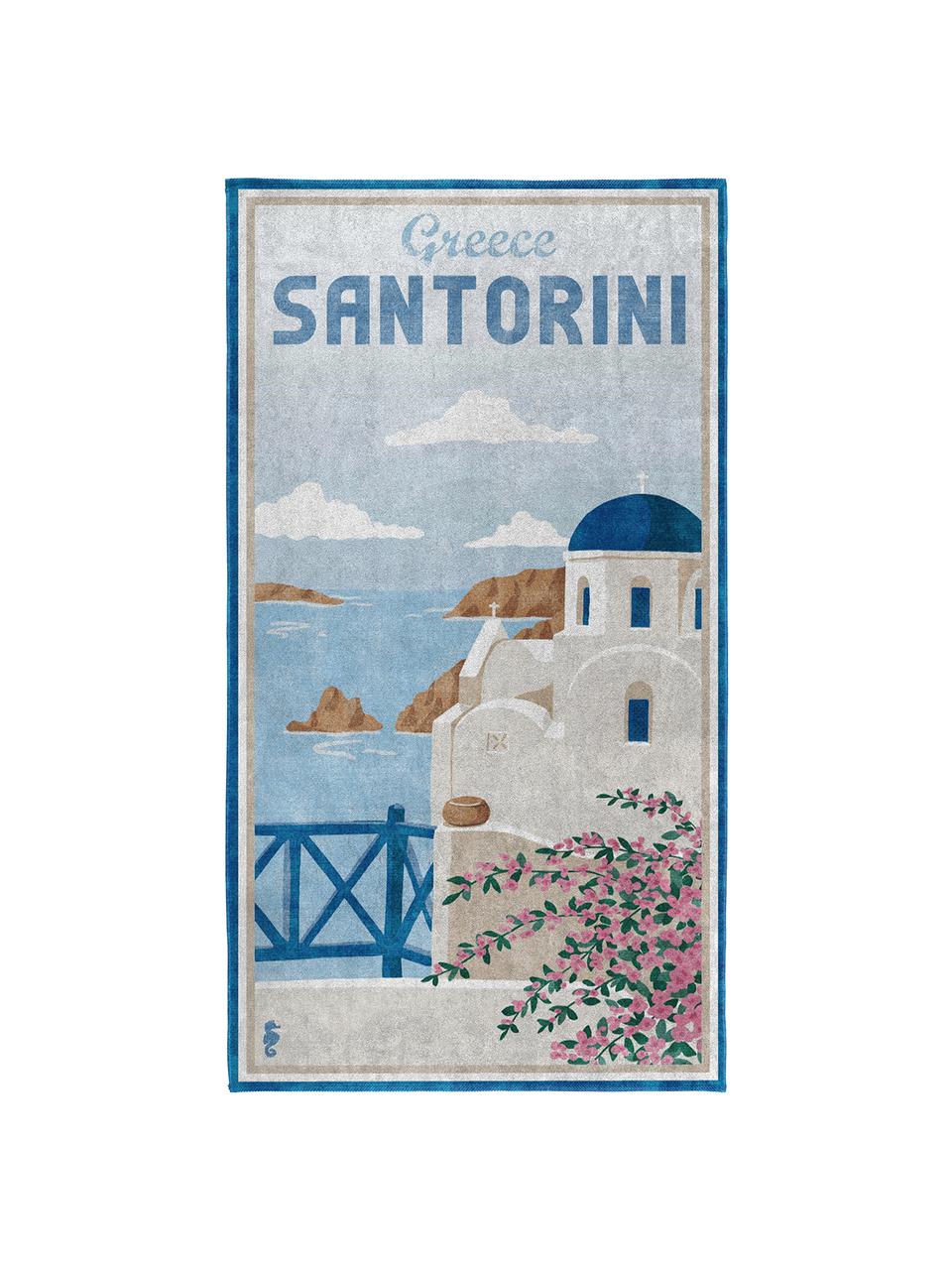 Telo mare Santorini, Stampa: 100% velours, Multicolore, Larg. 90 x Lung. 170 cm