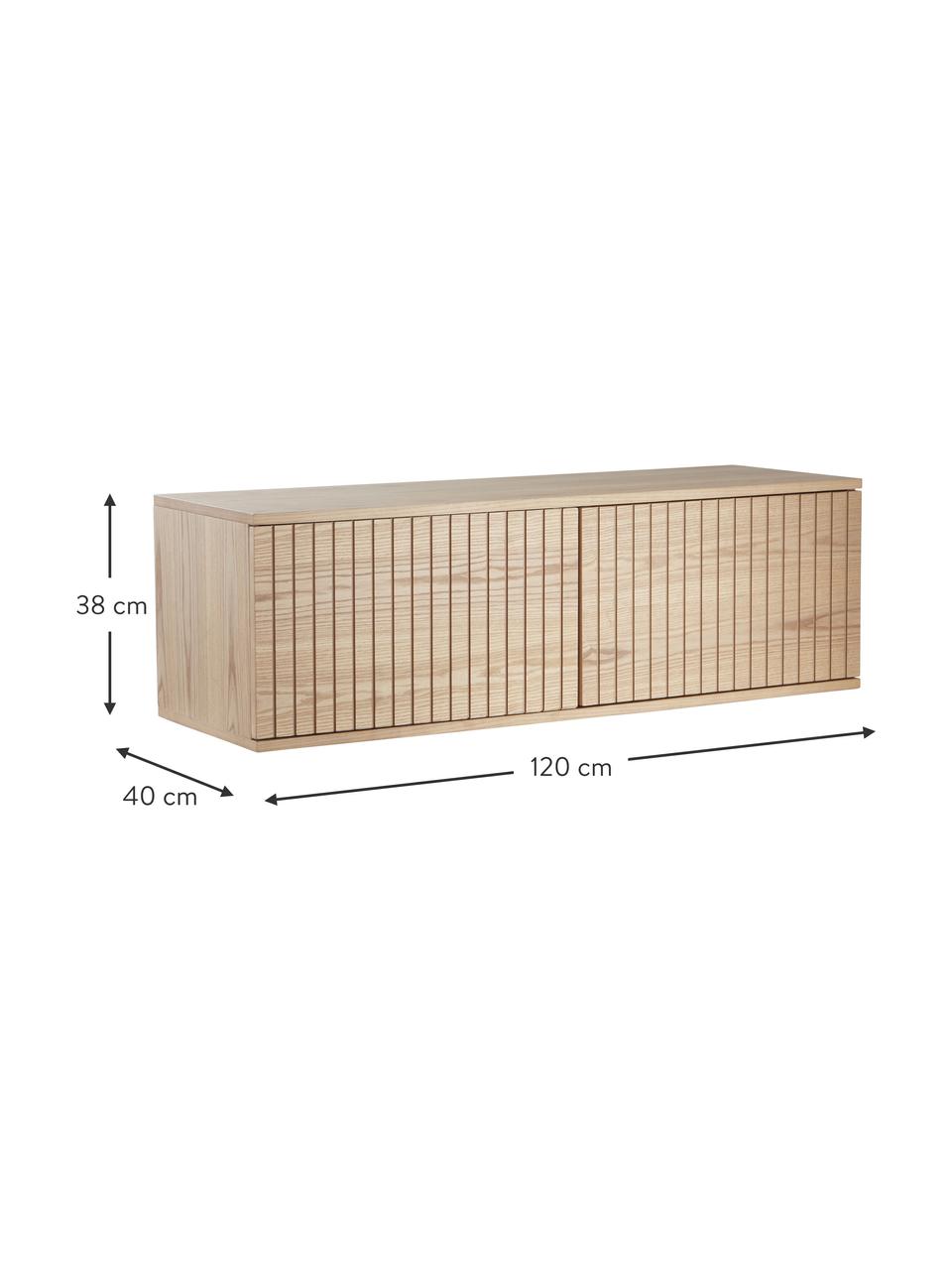 Meuble TV Sandviken, MDF (panneau en fibres de bois à densité moyenne), placage en frêne, laqué, Bois, larg. 120 x haut. 38 cm