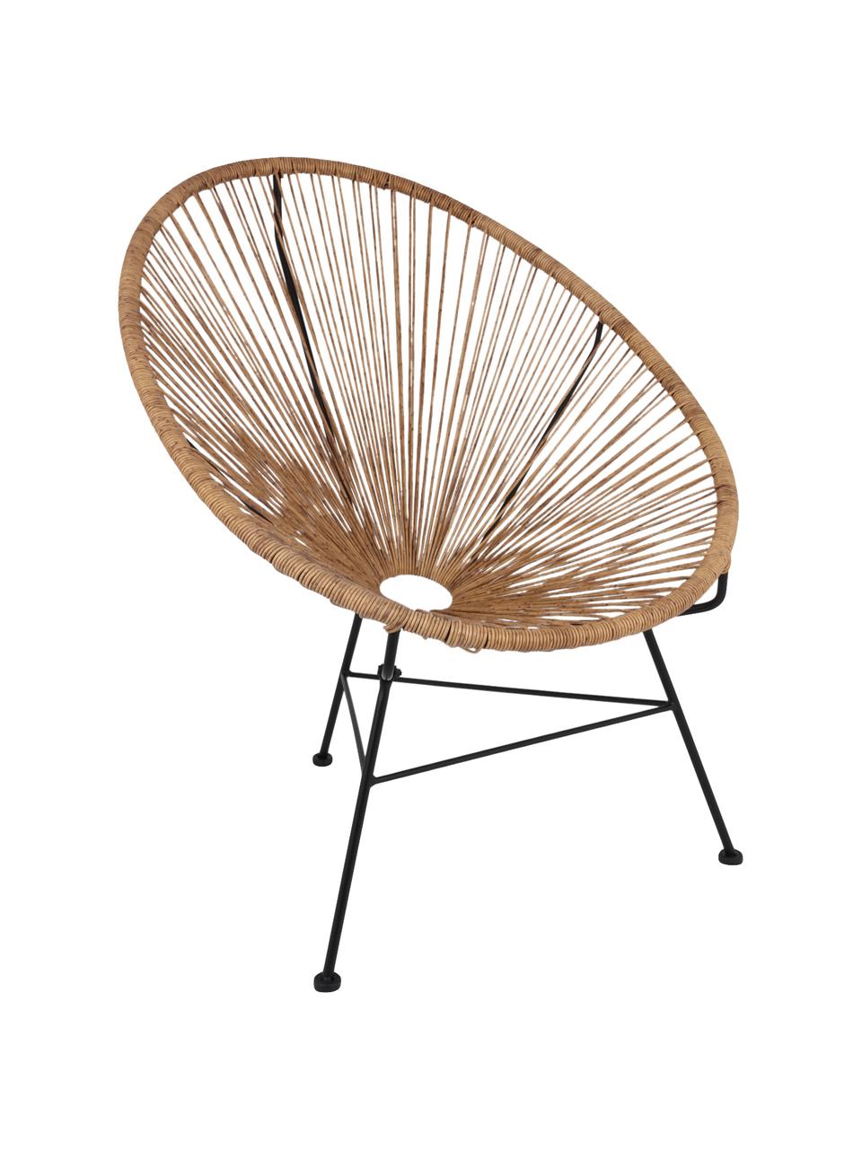 Loungefauteuil Bahia van kunststoffen vlechtwerk, Zitvlak: kunststof, Frame: gepoedercoat metaal, Bruin, B 81 x D 73 cm