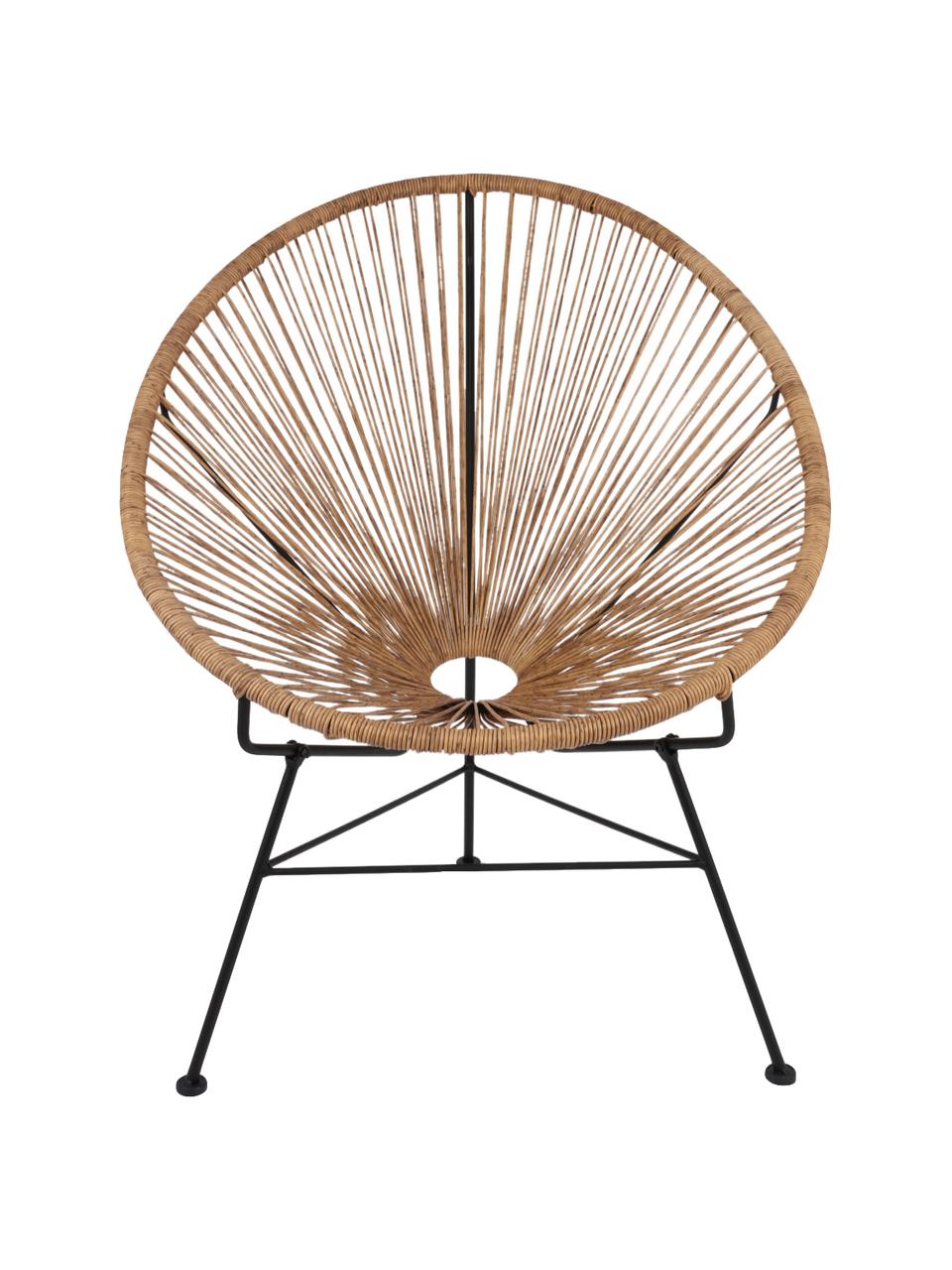 Loungesessel Bahia aus Kunststoff-Geflecht, Sitzfläche: Kunststoff, Gestell: Metall, pulverbeschichtet, Hellbraun, B 81 x T 73 cm