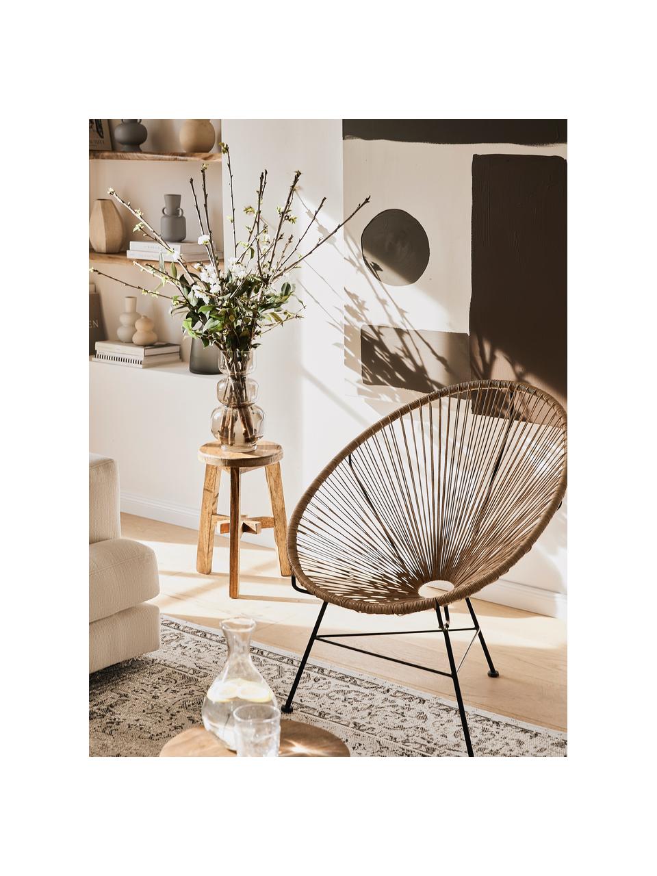 Loungefauteuil Bahia van kunststoffen vlechtwerk, Zitvlak: kunststof, Frame: gepoedercoat metaal, Bruin, B 81 x D 73 cm