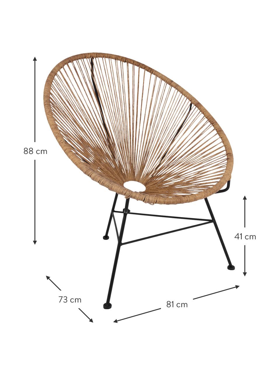 Fotel wypoczynkowy ze splotu z tworzywa sztucznego Bahia, Stelaż: metal malowany proszkowo, Brązowy, S 81 x G 73 cm