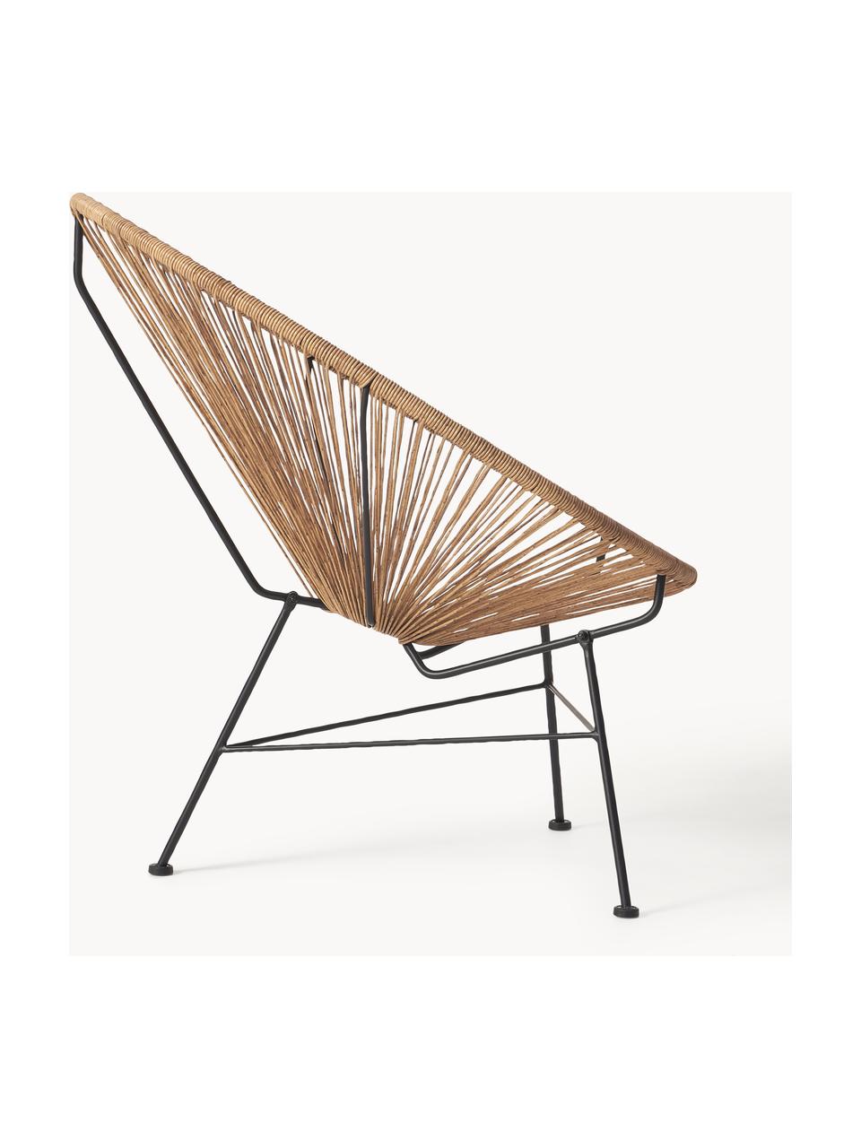 Fotel wypoczynkowy ze splotu z tworzywa sztucznego Bahia, Stelaż: metal malowany proszkowo, Jasny brązowy, S 81 x G 73 cm