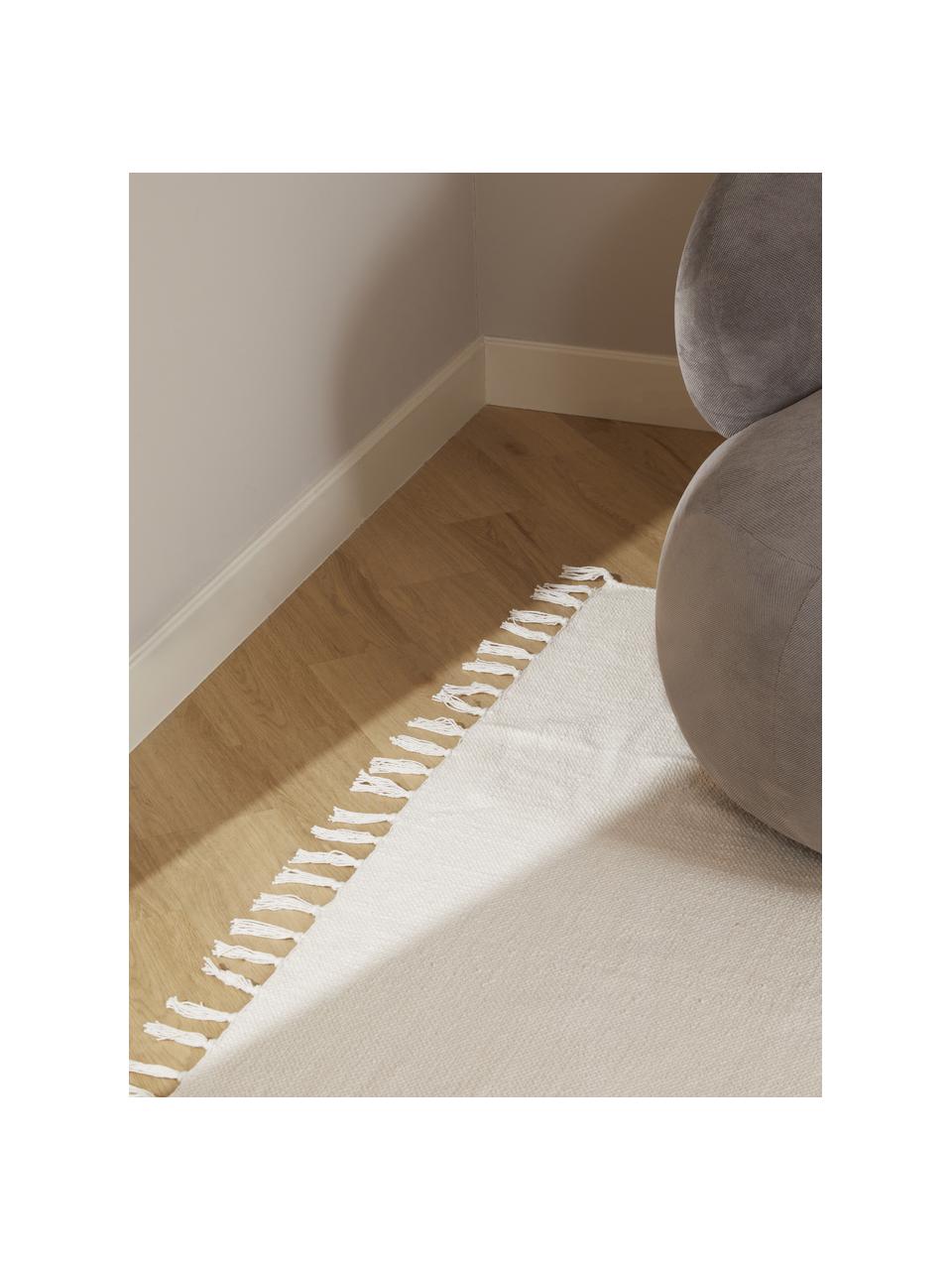 Alfombra artesanal de algodón Agneta, 100% algodón, Blanco crema, An 200 x L 300 cm (Tamaño L)