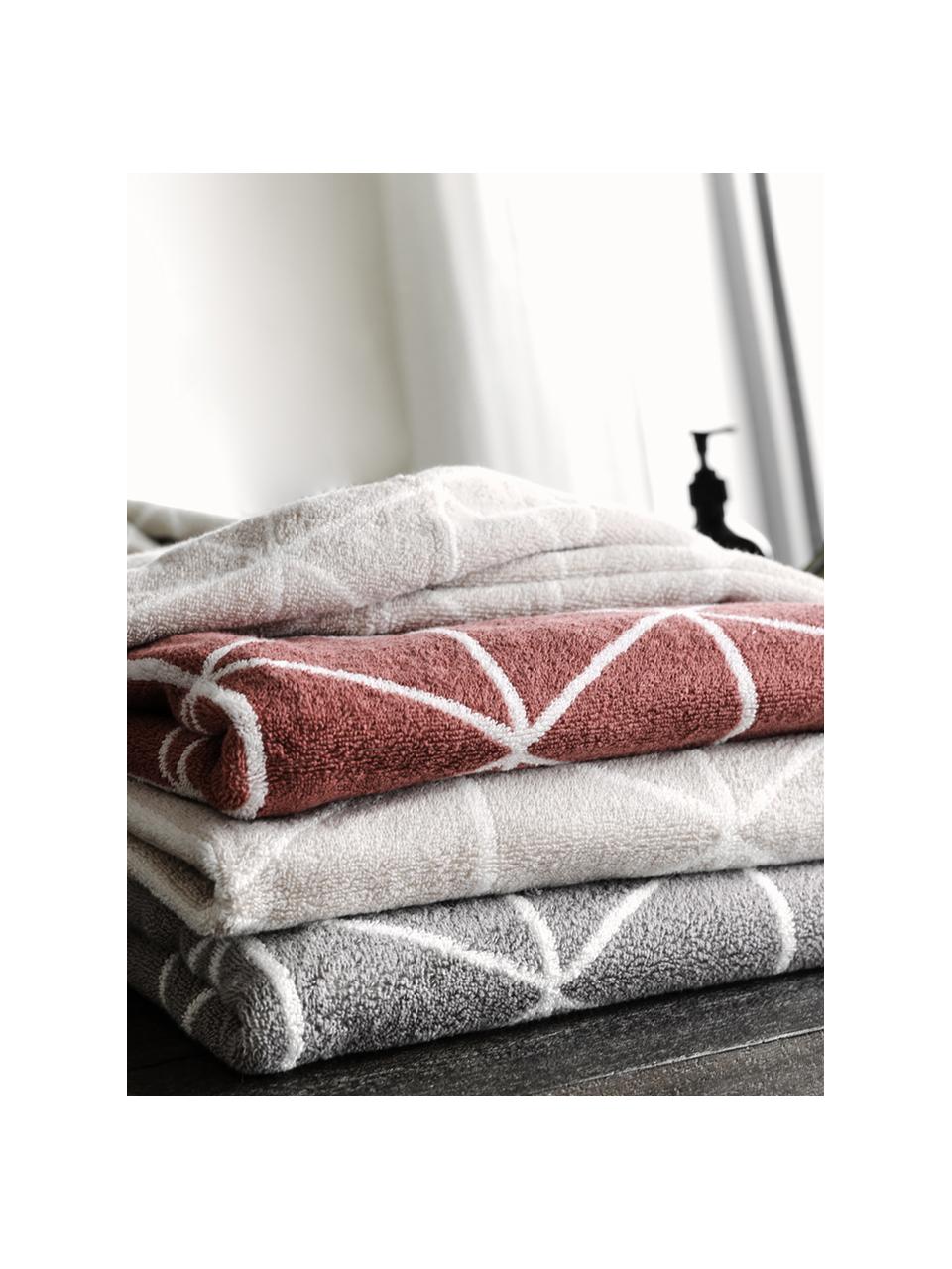 Sada oboustranných ručníků s grafickým vzorem Elina, 3 díly, Terakotová, krémově bílá