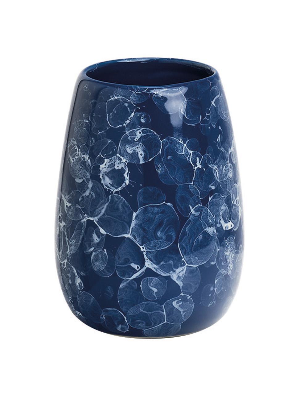 Pohár na zubné kefky z keramiky Blue Marble, Keramika, Modrá, Ø 9 x V 12 cm