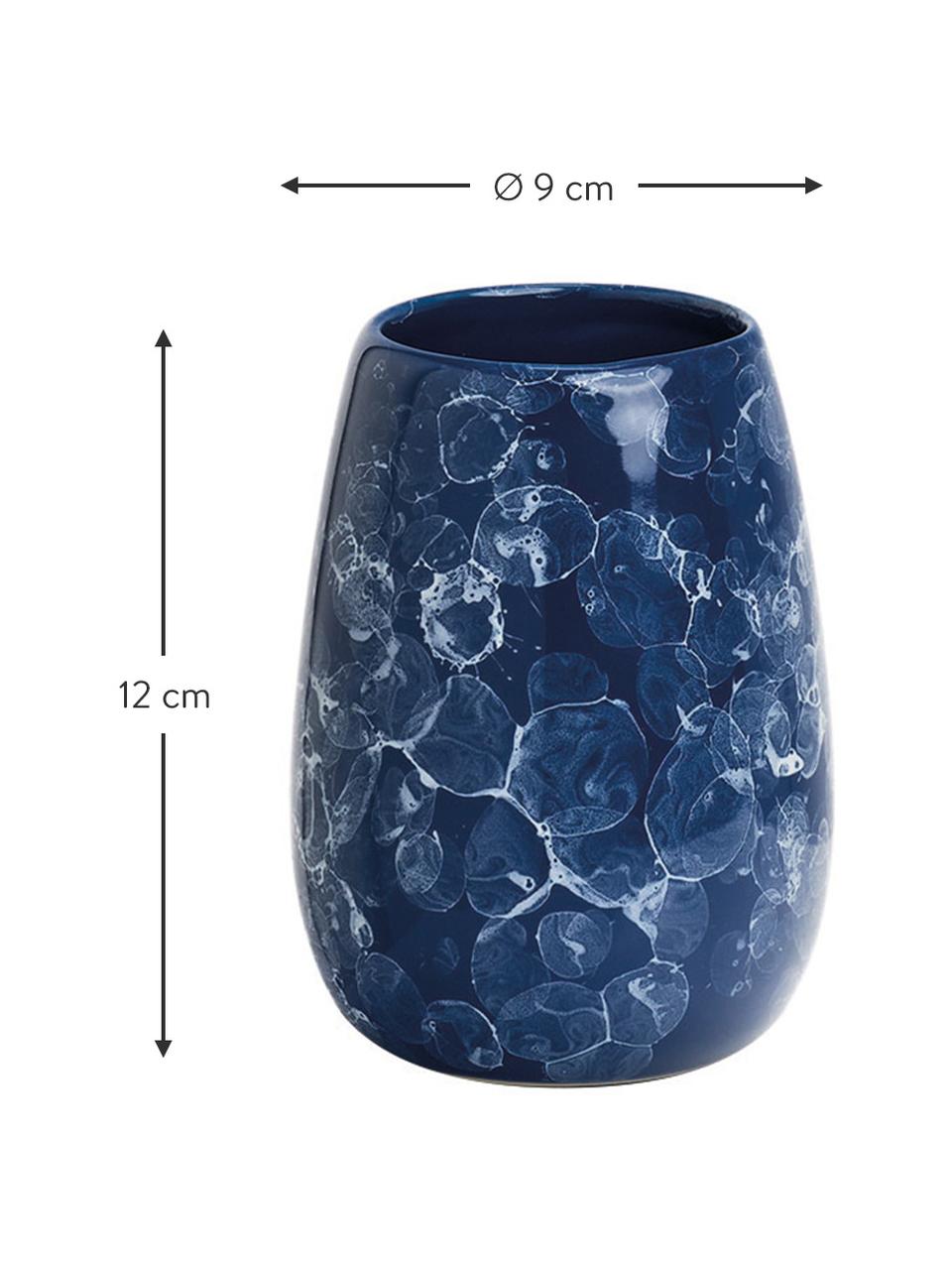 Pohár na zubné kefky z keramiky Blue Marble, Keramika, Modrá, Ø 9 x V 12 cm