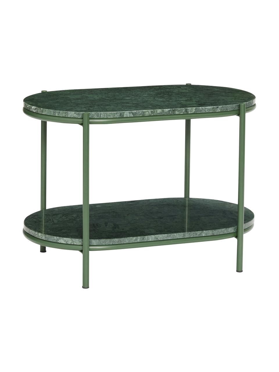 Owalny stolik pomocniczy z marmuru Nusa, Stelaż: metal powlekany, Ciemny zielony, S 58 x W 40 cm
