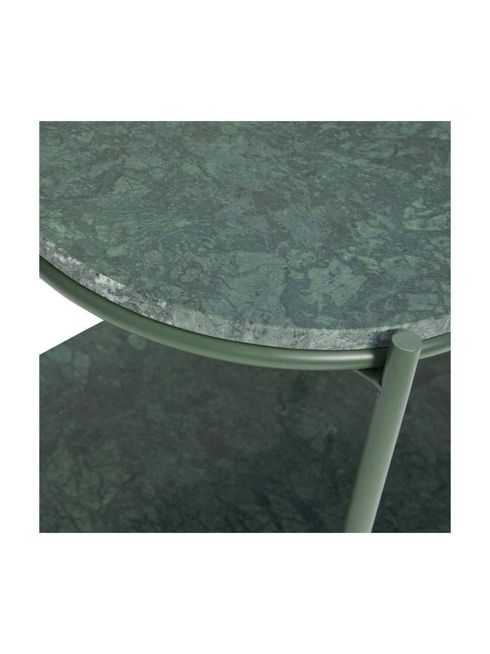 Ovale marmeren bijzettafel Nusa in donkergroen, Plateaus: marmer, Frame: gecoat metaal, Donkergroen marmer, B 58 x H 40 cm