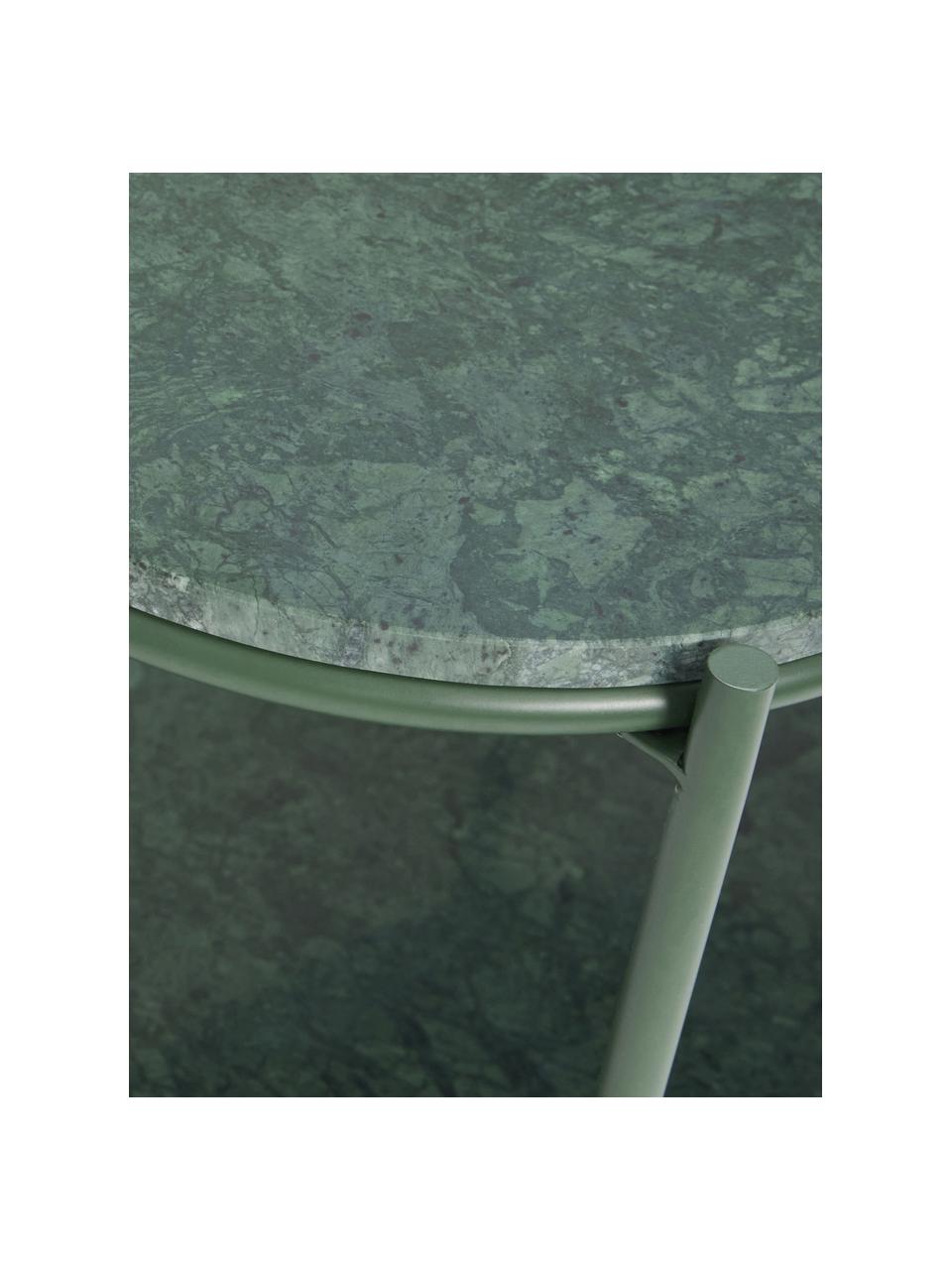 Ovaler Marmor-Beistelltisch Nusa, Gestell: Metall, beschichtet, Dunkelgrün, marmoriert, B 58 x H 40 cm