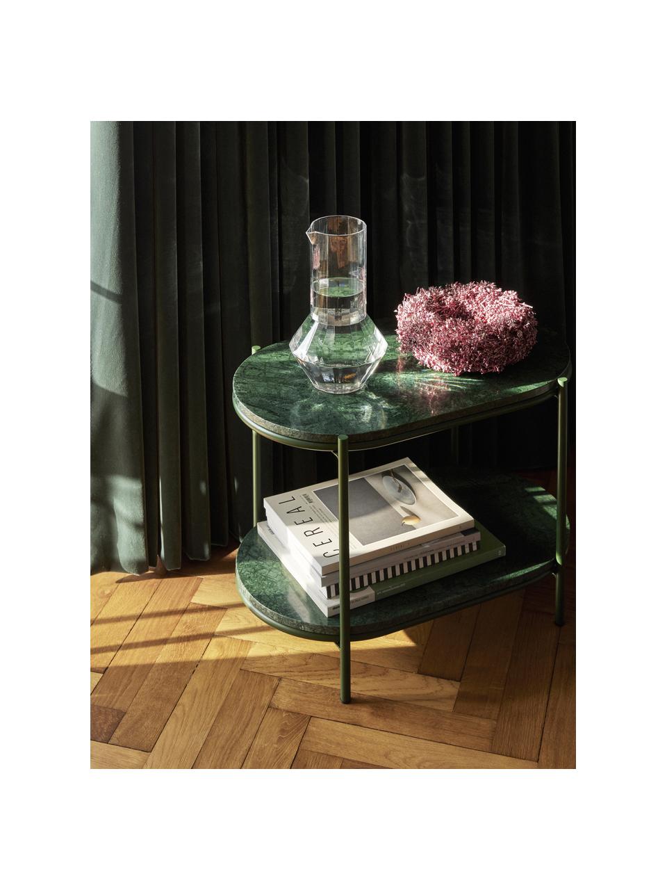 Oválný mramorový odkládací stolek Nusa, Tmavě zelená, mramorovaná, Š 58 cm, V 40 cm