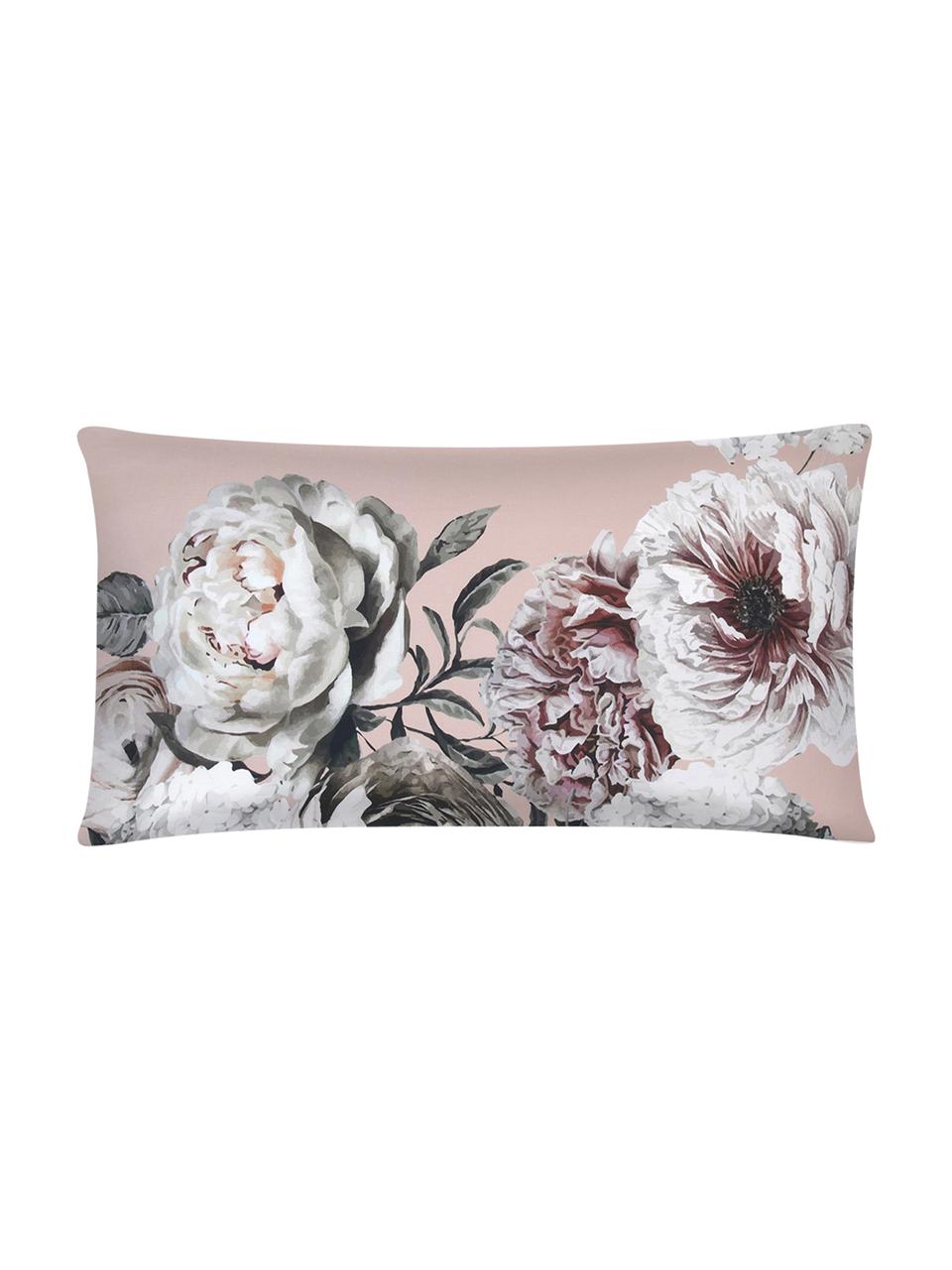 Funda de almohada de satén Blossom, 45 x 85 cm, Rosa con estampado floral, An 45 x L 85 cm