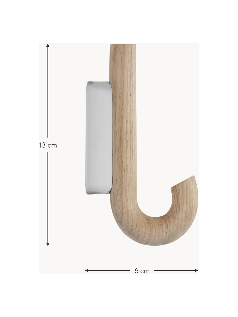 Nástěnný háček z dubového dřeva Umbrella, různé velikosti, Dubové dřevo, stříbrná, Š 13 cm, V 19 cm