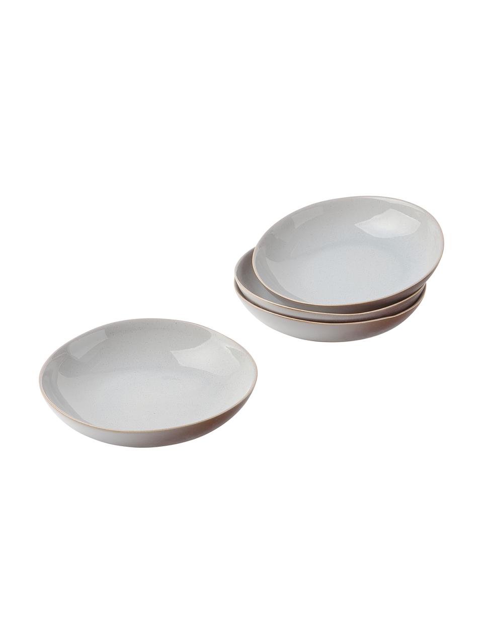 Soepbord Hali met reactief glazuur, 4 stuks, Keramiek, geglazuurd, Blauwgrijs met bruine rand, Ø 21 x H 5 cm