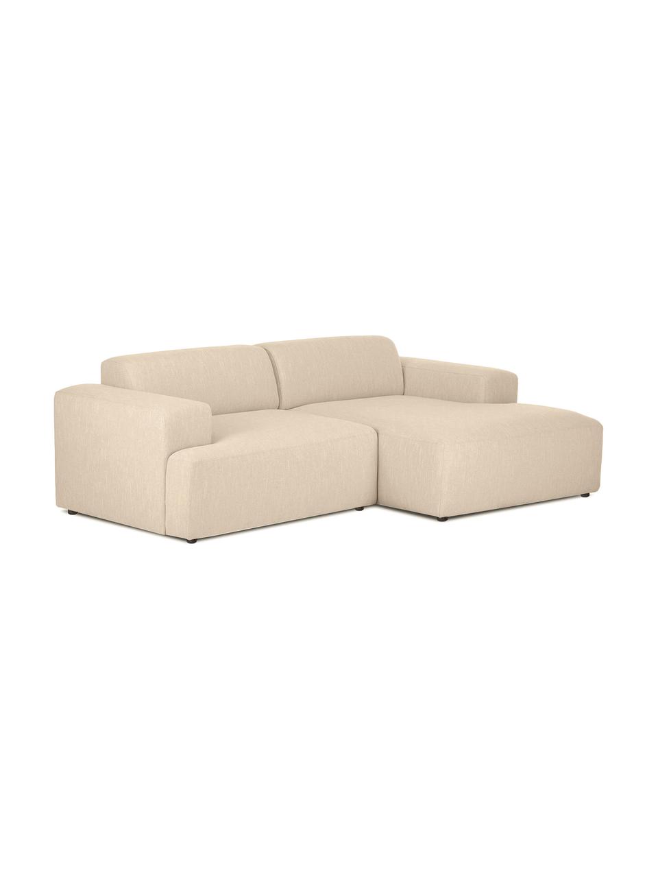 Sofa narożna Melva (3-osobowa), Tapicerka: 100% poliester Dzięki tka, Stelaż: lite drewno sosnowe z cer, Nogi: tworzywo sztuczne, Beżowa tkanina, S 239 x G 143 cm, prawostronna