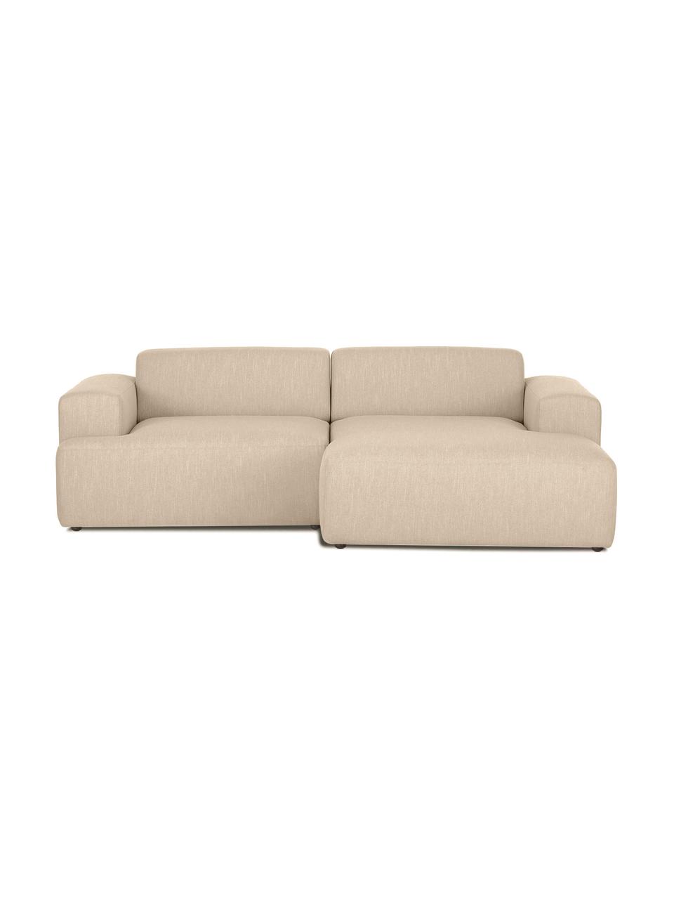 Hoekbank Melva (3-zits), Bekleding: 100% polyester Met 35.000, Frame: massief grenenhout, FSC-g, Poten: kunststof, Geweven stof donkerbeige, B 239 x D 143 cm, hoekdeel rechts