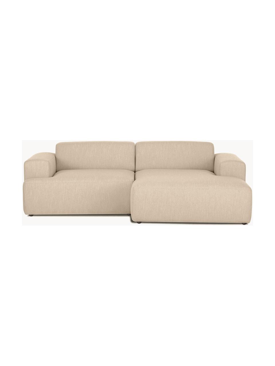 Divano angolare 3 posti Melva, Rivestimento: 100% poliestre Il rivesti, Struttura: pino massiccio, certifica, Tessuto beige, Larg. 239 x Alt. 143 cm, chaise-longue a destra