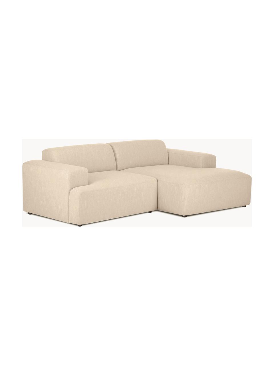 Divano angolare 3 posti Melva, Rivestimento: 100% poliestre Il rivesti, Struttura: pino massiccio, certifica, Tessuto beige, Larg. 239 x Alt. 143 cm, chaise-longue a destra